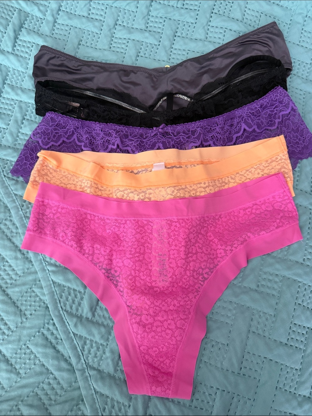 Victoria’s Secret Women’s Lace Panties Bundle- Pink, Peach, Purple, Black, Gray